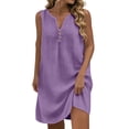 thumbnail image 2 of VBVC Women's Cotton Linen V Neck Tank Dress , Ladies' Button Detail Summer Shift Mini Dress , Sleeveless Beach Cover Up For Women, S-3XL, 2 of 8