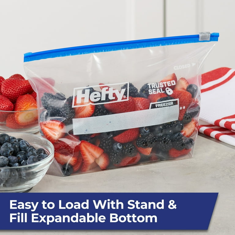 Hefty Slider Freezer Kitchen Storage Bags, Half gallon Size, 40