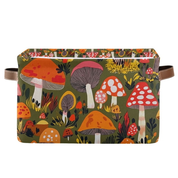 Yayeee Canvas Storage Basket with Handles for Shelves Fabric Bins Closet Organizer, Vibrant Mushroom