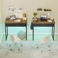 thumbnail image 5 of Pinmoco 32" Small Vanity Desks with RGB LED Lights & 2 Fabric Drawers, Writing Study Desk for Small Space with Hanging Hook Hook for Home, Bedroom, Rustic, 5 of 11