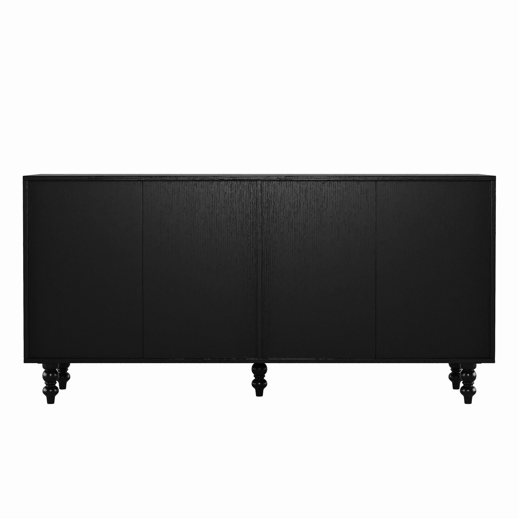 Homy Casa 59 in Boho Sideboard Buffet Cabinet with 4 Handwoven Seagrass Doors Black Natural