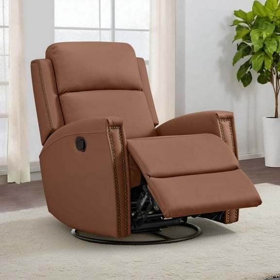 CHITA Swivel Glider Recliner Nursery Chair Manual Push Back Recliner for Living Room, Terracotta Brown