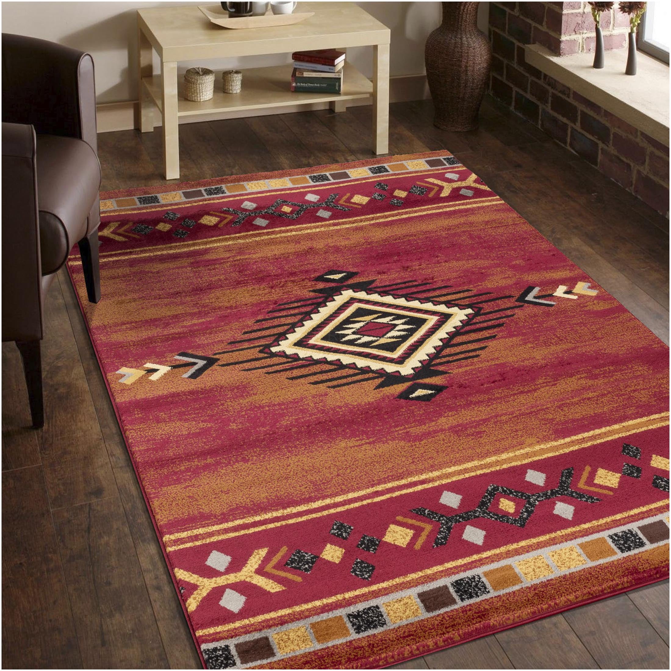 JERFIT Southwest Area Rug 2x3 Feet, Red Traditional Design Modern Accent Rug for High Traffic Areas, Non-Shedding Polypropylene with Jute Backing