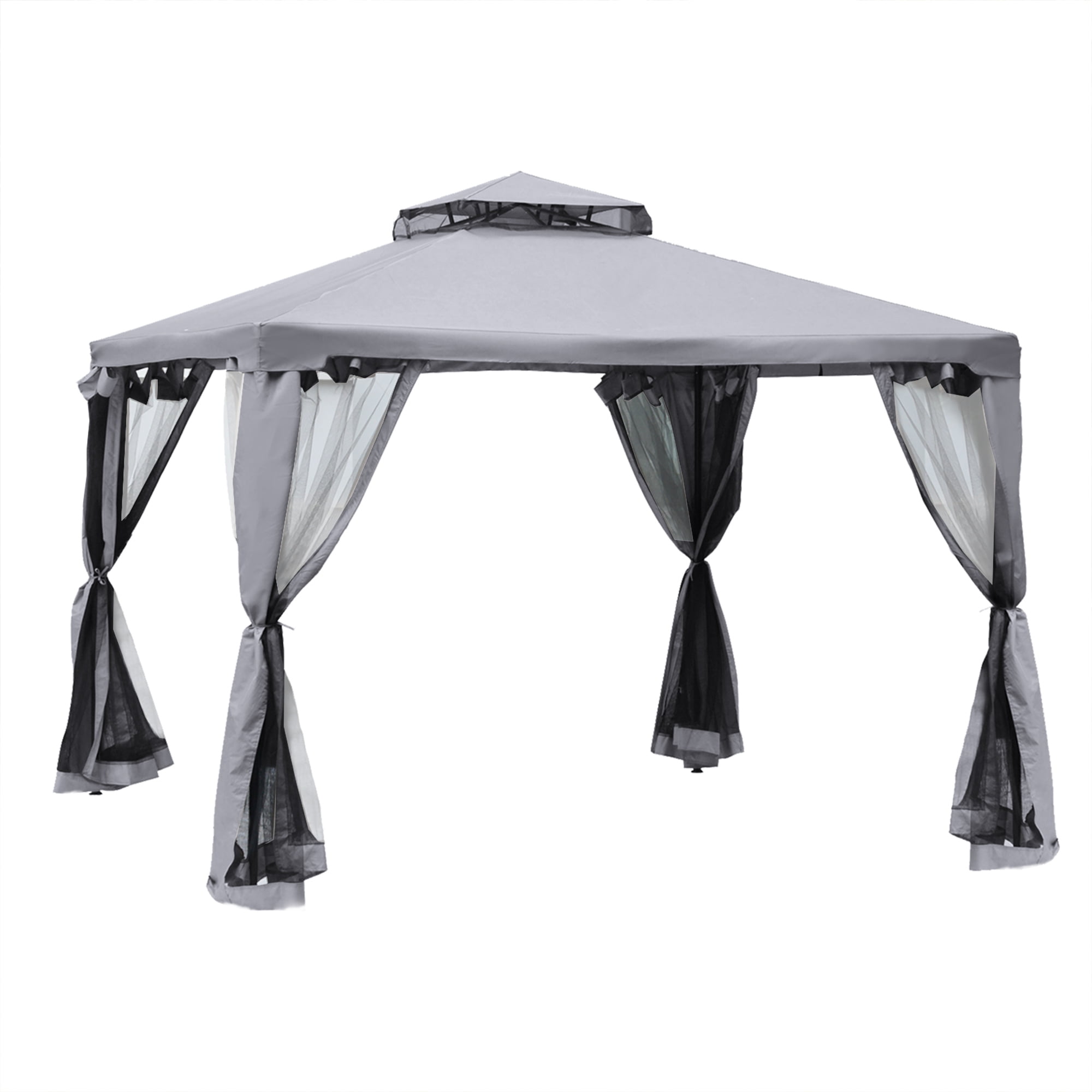 Rust Keymaya 8x5 Grill Gazebo Shelter for Patio and Outdoor Living BBQ Shelter Tent Double Tier Soft Top Canopy and Steel Frame with Bar Counters Bonus LED Light 