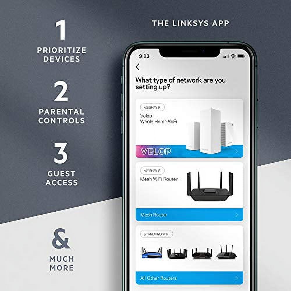 Linksys Mesh Wifi 5 Router, Dual-Band, 1,200 Sq. ft Coverage, Supports Guest WiFi, Parent Control,12+ Devices, Speeds up to (AC1300) 1.3Gbps - MR6350