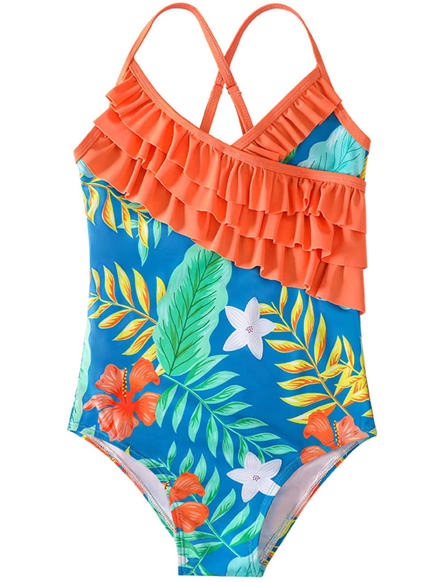 Wrcnote Kid Girl Bathing Suits V Neck Swimwear Ruffle Cute One Piece Swimsuit Sleeveless Girls