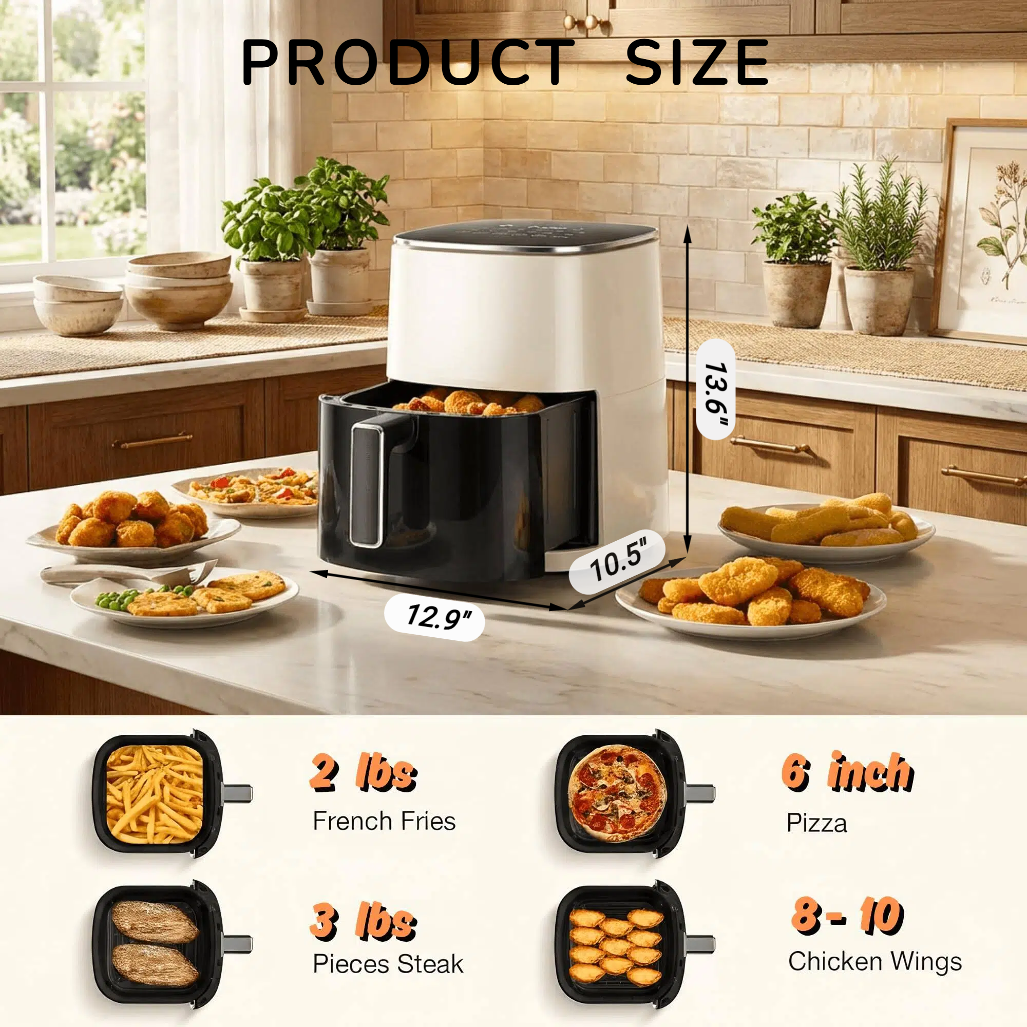Blazezo 6QT Large Air Fryer with Clear Window, 12-in-1 Digital Air Fryer Oven for Roasting, Baking, Dehydrating, 400F, Dishwasher Safe, Nonstick, Family Size for 2-5