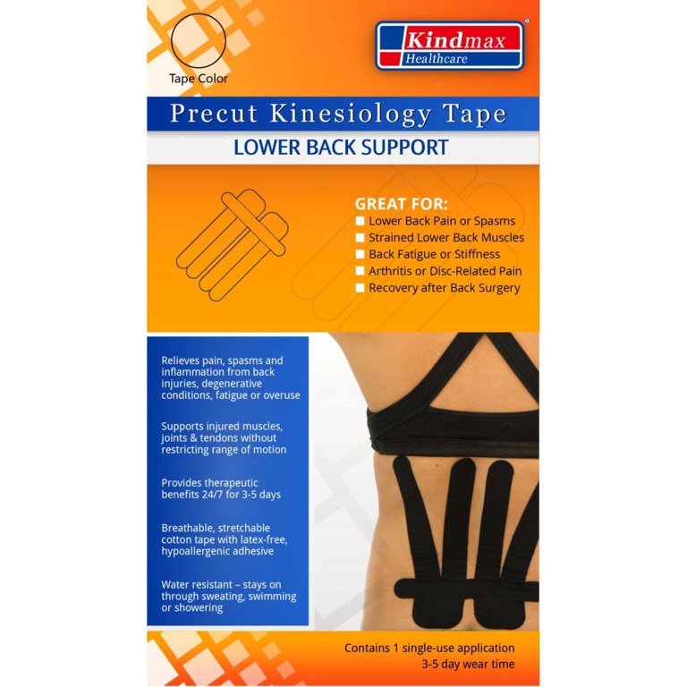 Kindmax Precut Lower Back Support  Kinesiology Tape for Back Pain, Spasms,  Disc Pain