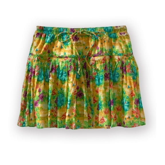Aeropostale Womens Lined Pleated Floral Mini Skirt, Yellow, Juniors, X-Small