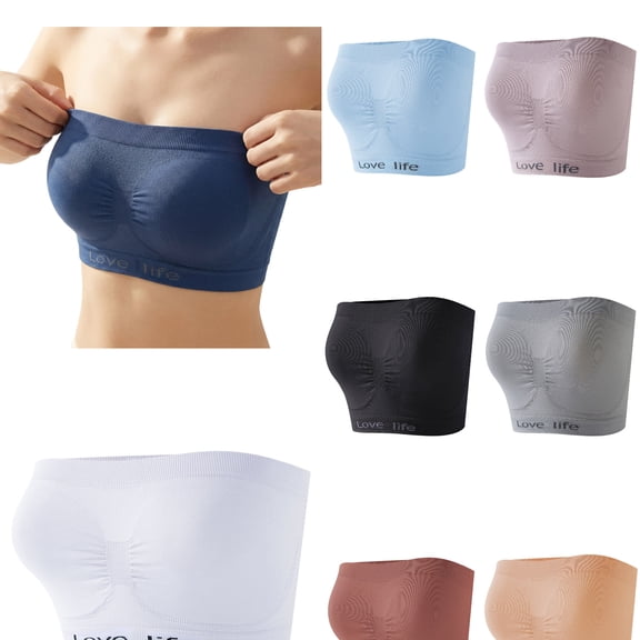 Lixiuxyad Strapless Bras Sporty Letter Strappy Bandeau Bra Seamless Comfort Light Support Casual Wear,Beige