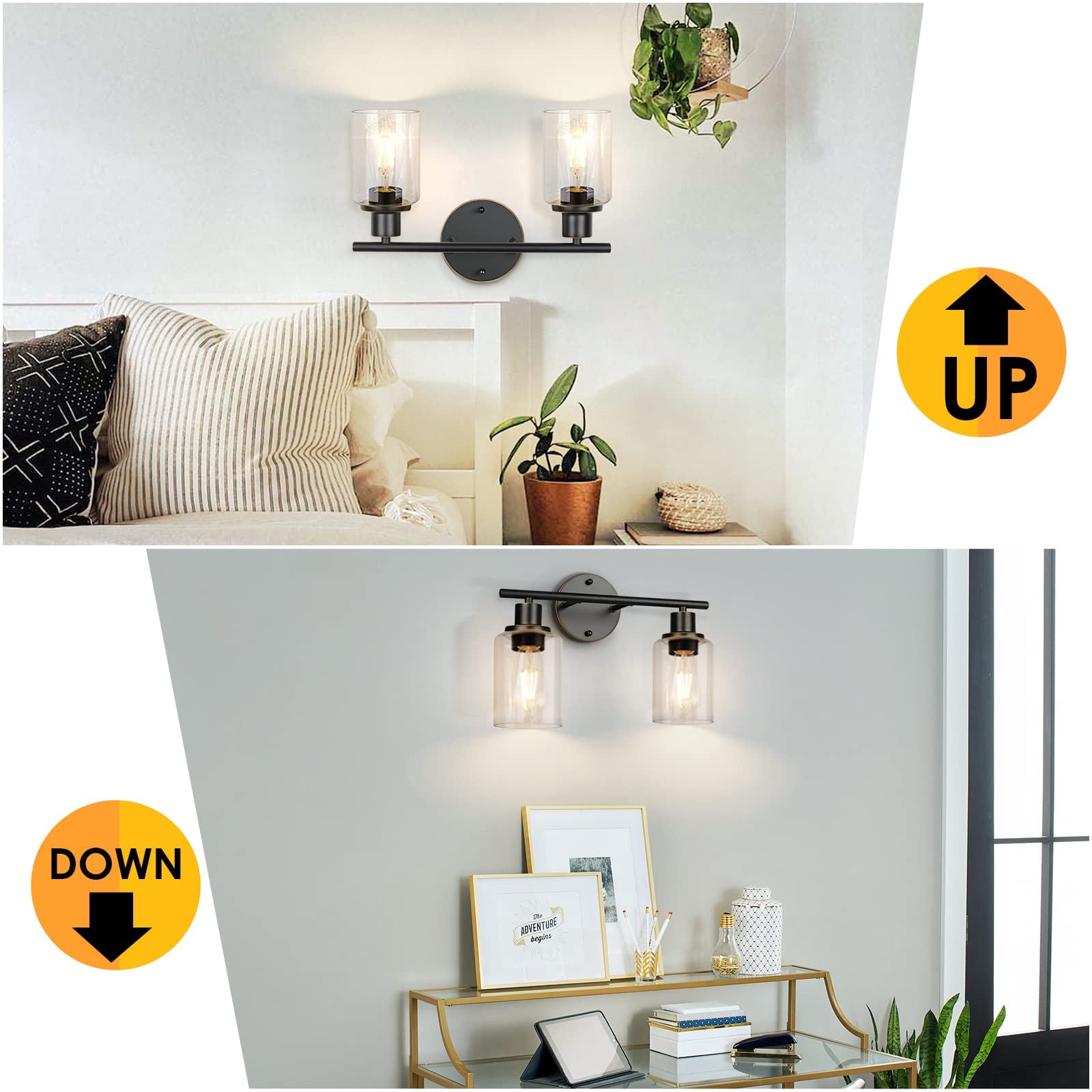 Bathroom Light Fixtures  2-light Oil Rubbed Bronze Vanity Vintage Wall Sconces Lighting Modern Bath Mounted With Glass Shade Porch Lamp For Mirror Living Room