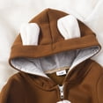 thumbnail image 3 of Bellafa Newborn Baby Boy Clothes Solid Long Sleeve Zipper Hooded Romper Jumpsuit with Pocket Fall Winter One Piece Outfits, 3 of 8