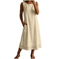 thumbnail image 3 of Otvok Women's Sleeveless Midi Dresses Tank Dress Round Neck Loose Fit Pocket Layered Hem Daily Summer Dress, 3 of 7