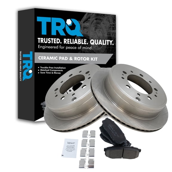 TRQ Rear Brake Pad & Rotor Kit Brake Pads Brake Rotor Ceramic Fits Select 2008-2021 Lexus LX570 Toyota Land Cruiser Sequoia 2007-2021 Tundra
