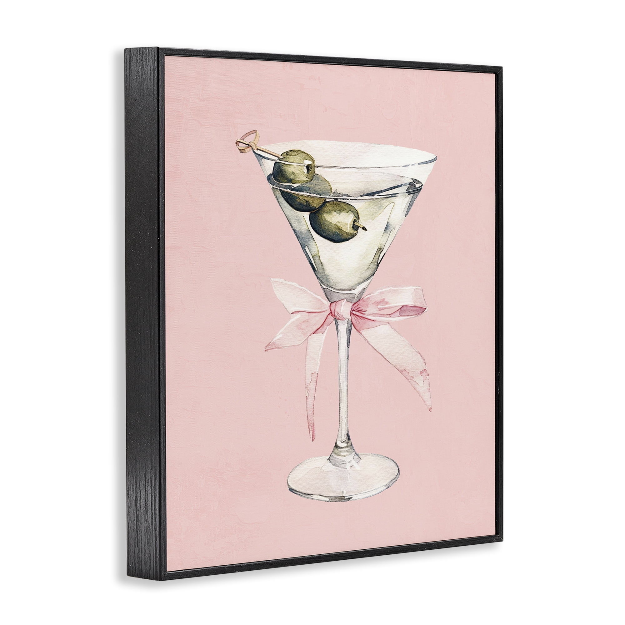 Stupell Industries Martini with Pink Bow Black Framed Giclee Art, design by Kim Allen