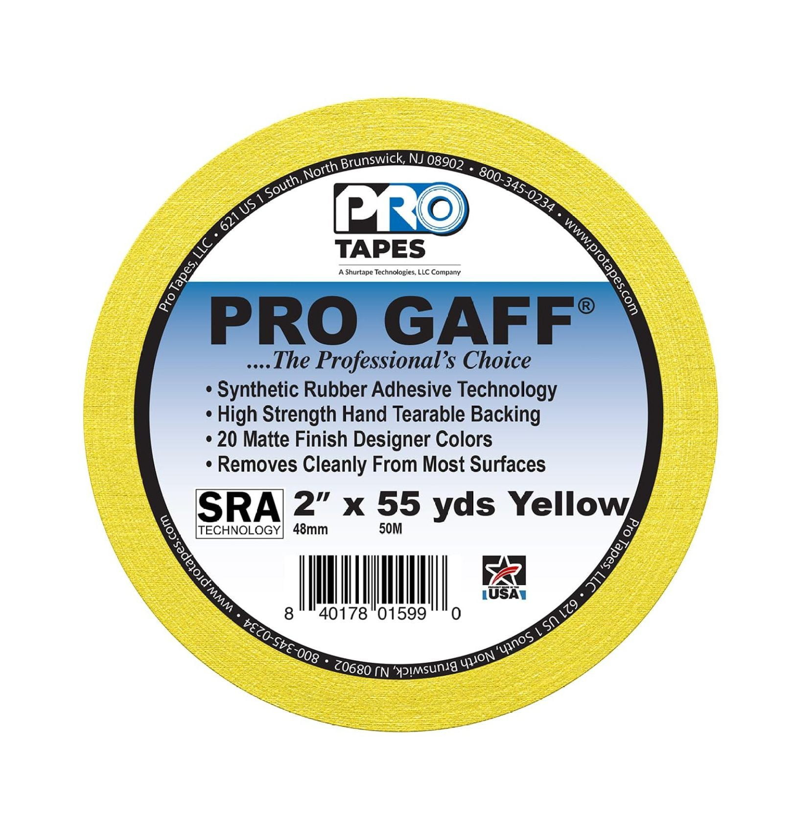 Tapes Gaff Premium Matte Cloth Gaffer's Tape With Rubber Adhesive, 11 mils Thick, 55 yds Length, 2" Width, Yellow (Pack of 1)