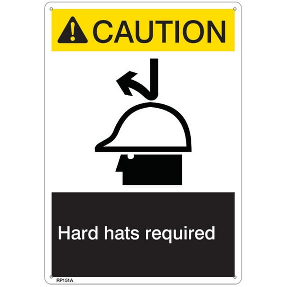 ANSI Z535 Rigid Plastic "Caution Hard Hat Required" Sign, 7" x 10" (100 Units)