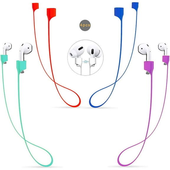 Airpods Strap Magnetic Cord Anti-Lost Leash Sports String, 4 PCS Colorful Soft Silicone Earphone Lanyard, Compatible with Airpods Pro/2/1 (Green Red Blue Purple)