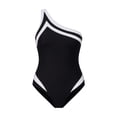 thumbnail image 4 of TaTaai Women Slim Fit One Shoulder One Piece Swimsuit Color Block Tummy Control Anti-Roll Design Ladies Summer Pool Beach Wear Quick-Drying Stretchy Stylish Bathing Suit Gift, 4 of 4