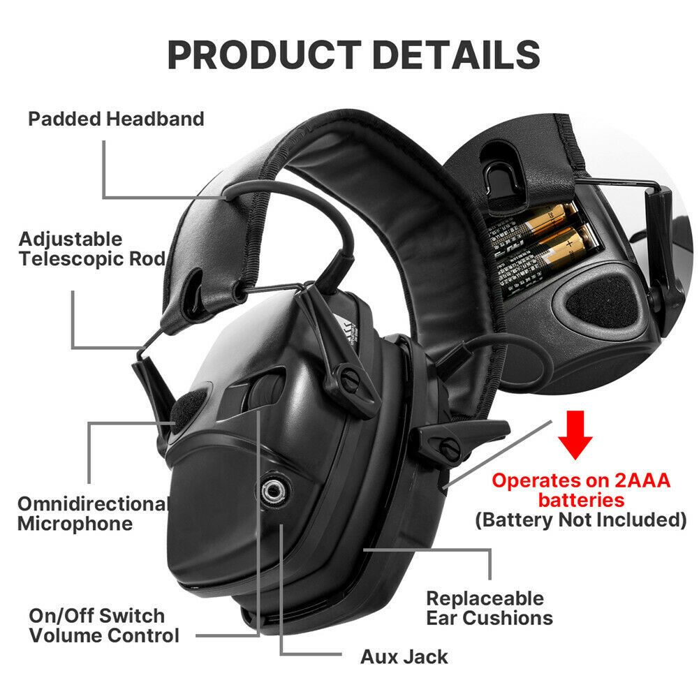 Electronic Ear Protection for Shooting Range with Sound Amplification Noise  Reduction, Ear Muffs for Shooting Range, Green