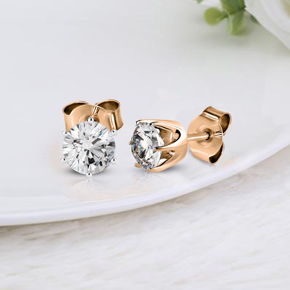 Constella stud earrings, Round cut, Pavé, White, Rose gold-tone plated