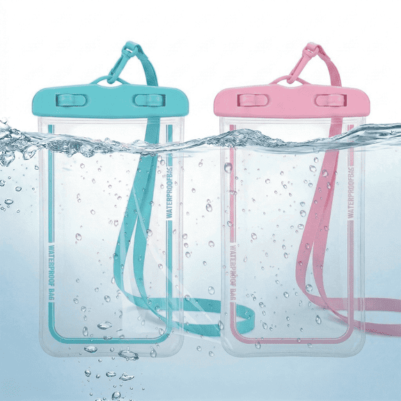 Waterproof Phone Pouch 2 Pack, Colorful Phone Waterproof Pouch with Lanyard for Fun Run Events - Pink Blue