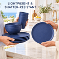 thumbnail image 6 of Homienly Dorm Dishes Set, 35-Piece Wheat Straw Dinnerware for 7, Plates Bowls & Cups, Lightweight Reusable Stackable Tableware, Microwave & Dishwasher Safe, College Apartment, Dark Blue, 6 of 8