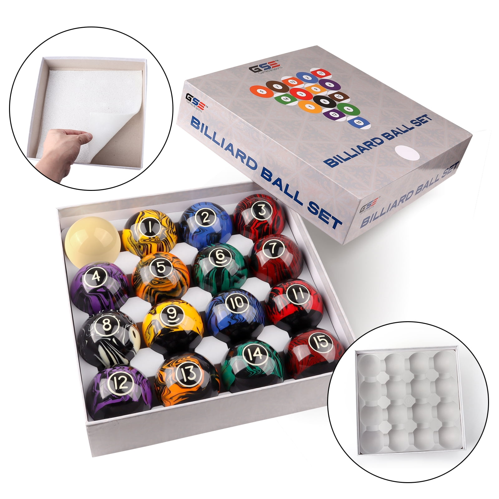 GSE Games & Sports Expert 2-1/4" Professional Regulation Size Billiard Pool Ball Set for Pool Table, Great for Game Rooms, Bars - Black Marbelite Swirl Style