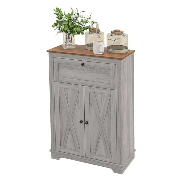 Farmhouse Sideboard Storage Cabinet with Doors and Drawer for Kitchen, Living room, 23.5"x11.75"x34.5", Light Gray