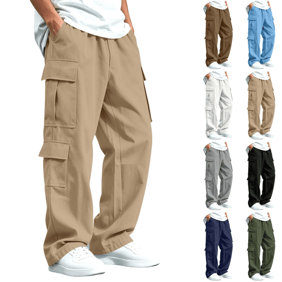 Sentuca Boys Cargo Pants Baggy Elastic Waist Hiking Pant with Pockets Wide Leg Casual Fashion Sports Teen Trousers Size 14-15Y, Khaki