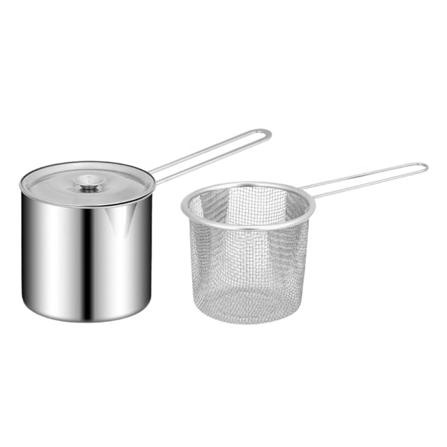 Lipstore Friteuse avec Panier Passoire Accessoire Polyvalent Durabilité Robuste Outil de Cuisson Acier Inoxydable avec Poignée Style B
