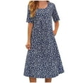 thumbnail image 2 of Meichang Robes Décontractées pour Femmes Boho à Imprimé Floral à Manches Courtes à Col Rond Robes Fluides de Travail Robes Midi Confortables de Printemps avec Poches Robes pour Femmes Bleu Marine G, 2 of 8