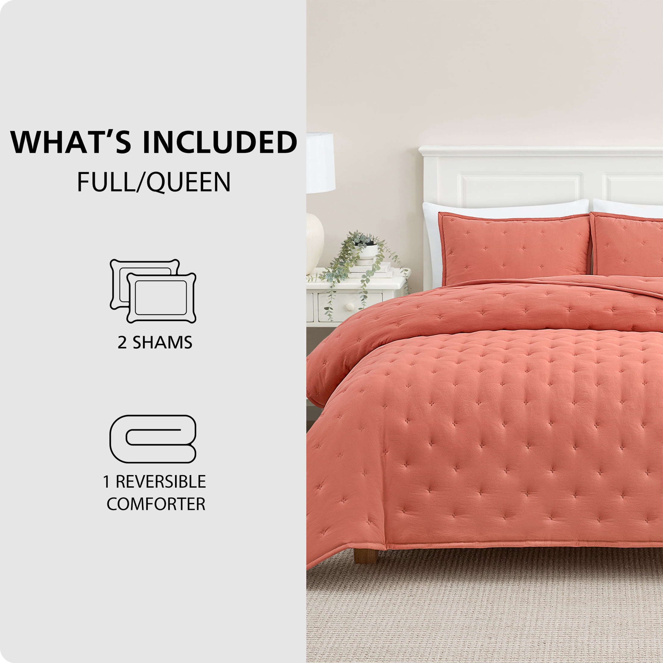 Mainstays King Comforter Set, All-Season, 3-Piece, Rust