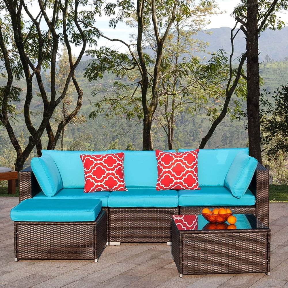 Polar Aurora 5pcs Patio Furniture Set PE Rattan Wicker Sectional Sofa