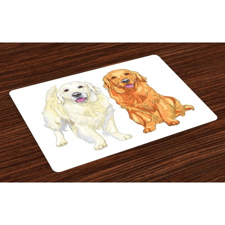 

Golden Retriever Placemats Set of 4 Smiling Pale and Red Dog Pure Breed Sitting Staying Thoroughbred Washable Fabric Place Mats for Dining Room Kitchen Table Decor Orange Ivory Pink by Ambesonne