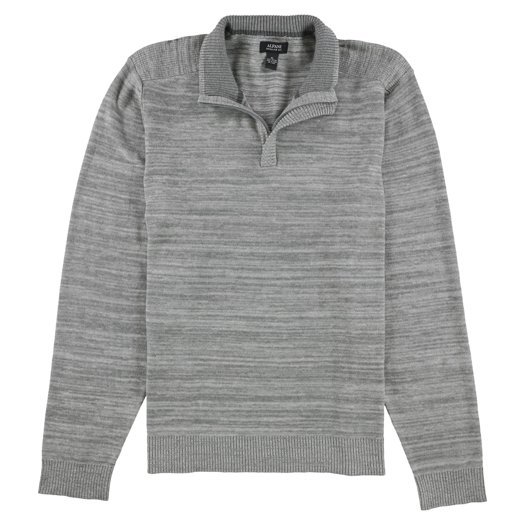 Alfani Mens Solid Quarter-Zip Pullover Sweater, Grey, X-Large