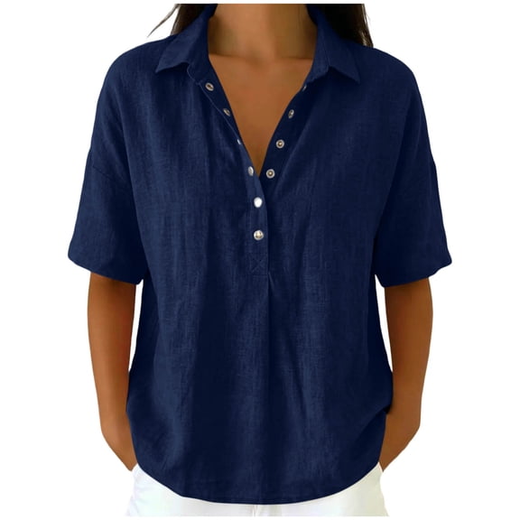 Kezqiaxn Womens Summer Tops Fashion Short Sleeve V-Neck Button Down Shirts Business Work Blouses Plus Size Clothes for Women