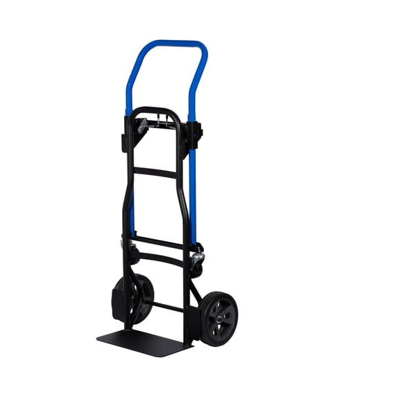 Harper Trucks JDCJ0423 600/700 lb. Capacity 4-in-1 Convertible Hand Truck with 8" Flat Free Wheels, Blue Handle/Black Frame