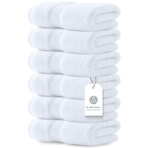 Luxury White Hand Towels - Soft 100% Turkish Cotton | Highly Absorbent Hotel spa Bathroom Towel Collection | 16x30 Inch | Set of 6