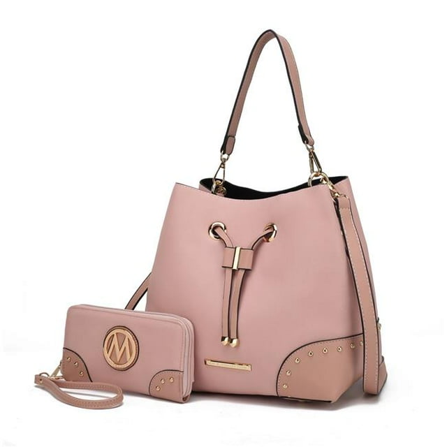 MKF Collection by Mia K. MKF-CB-X621-2BLS-MV Bella Color Block Premium Bucket & Wallet, Pink