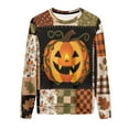 thumbnail image 7 of Women Fall Patchwork Pumpkin Print Crewneck Sweatshirt Autumn Maple Leaf Long Sleeve Shirt Cozy Pullover, 7 of 7