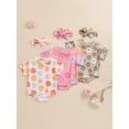 thumbnail image 4 of Aojekbee Baby Girls Summer Casual Romper Short Sleeve O Neck Floral Print Romper with Headband, 4 of 10