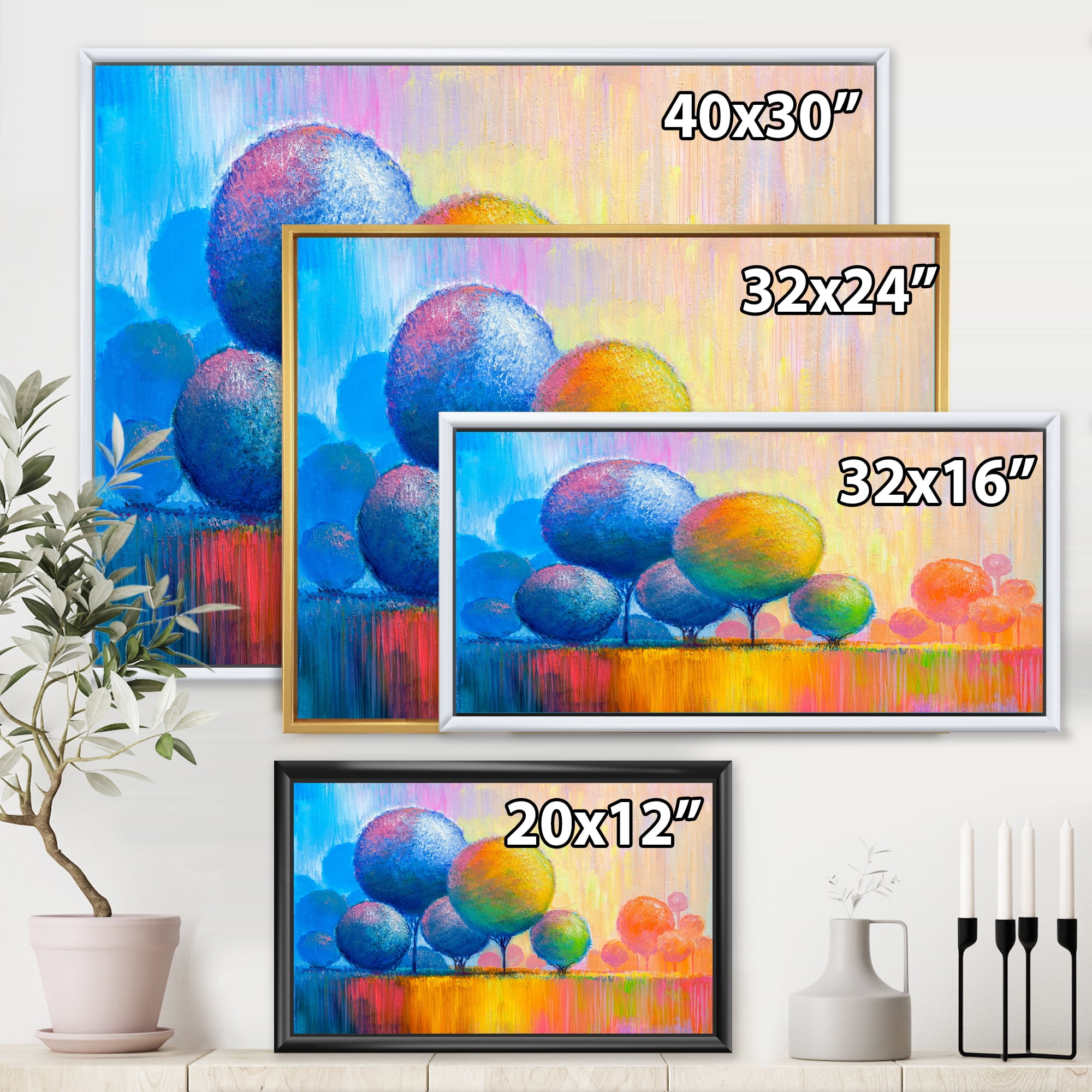 Designart 'Ornamental Colourful Trees VII' Modern Framed Canvas Wall Art Print
