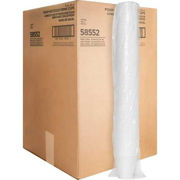 58552 Foam Cups, 12 oz., 1000/CT, White