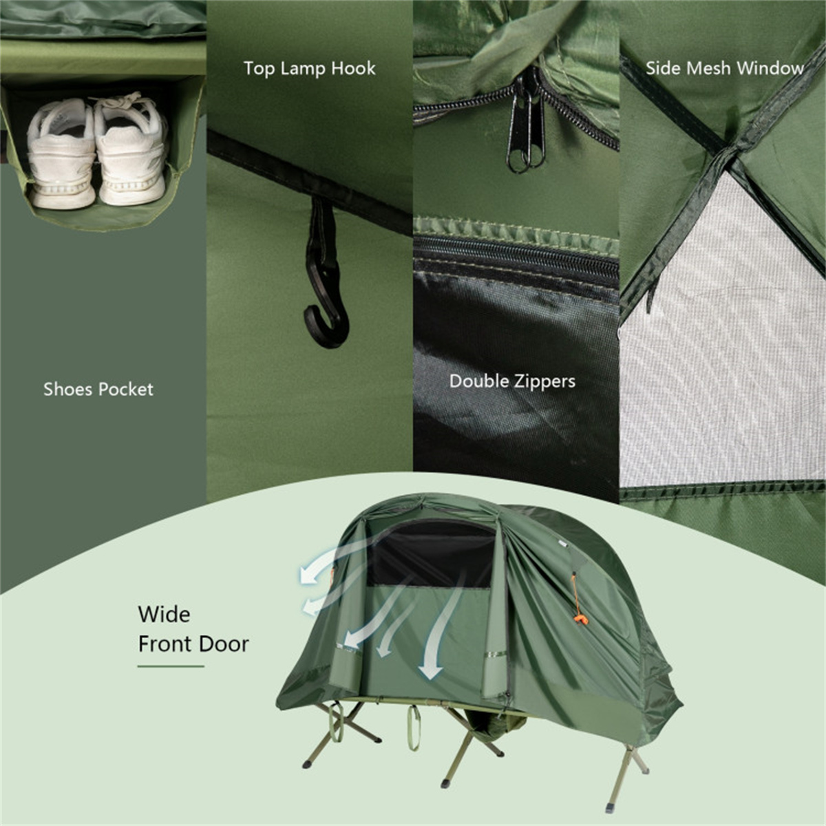 Riwcyla 1 Person Camping Tent with Sleeping Cot Combo, Waterproof Outdoor Cot Tent with Self-Inflating Mattress