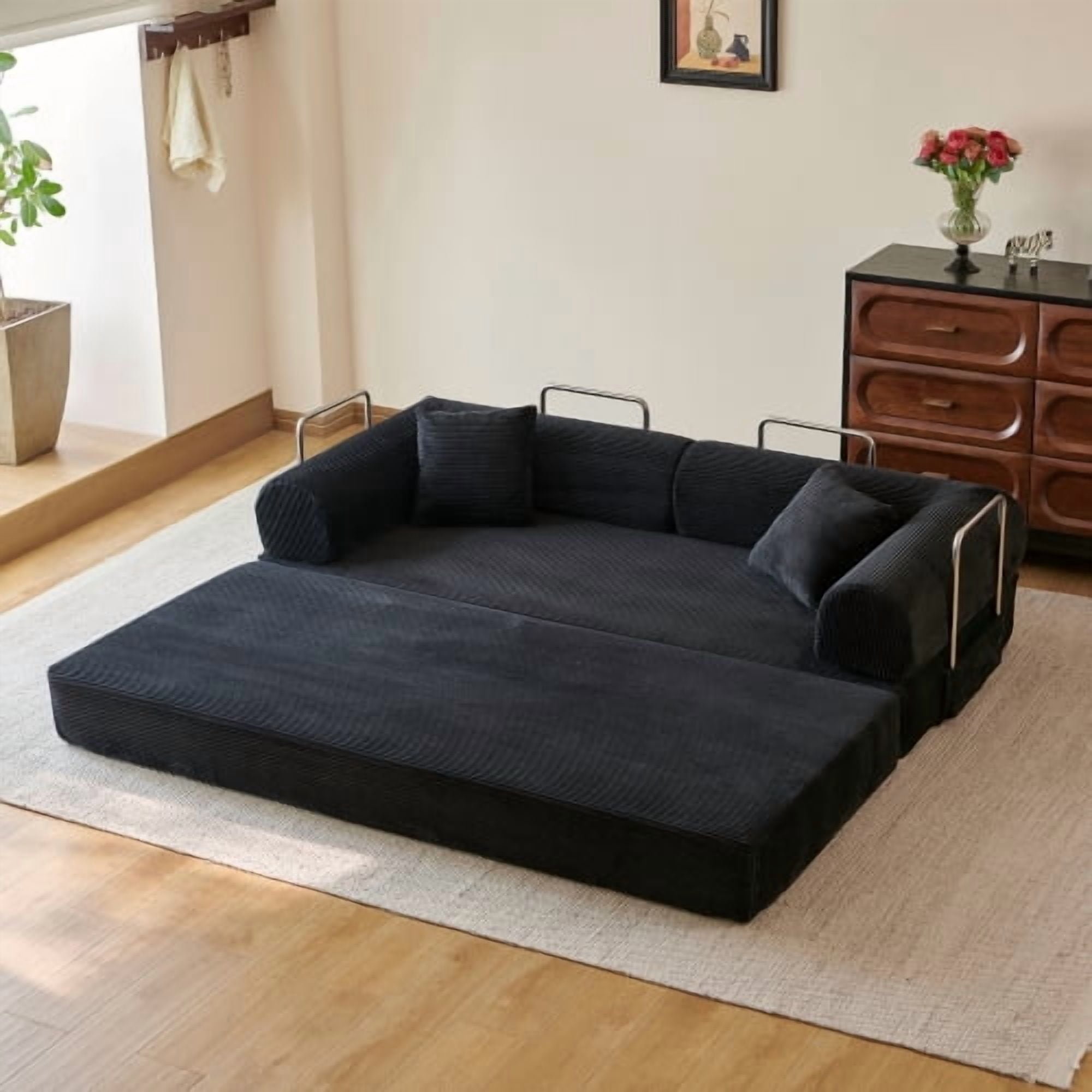 78.8" Convertible Sofa Bed, Convertible Boneless Modular Sectional Futon Loveseat, Sleeper Couch for Living Room Bedroom, No Assembly Required, Black
