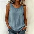 thumbnail image 2 of Pafei Tyugd Womens Linen Tank Tops Plus Size Dressy Lace Crew Neck Summer Tshirts Loose Fit Comfy Sleeveless Shirts for Daily Wear Blue M, 2 of 8