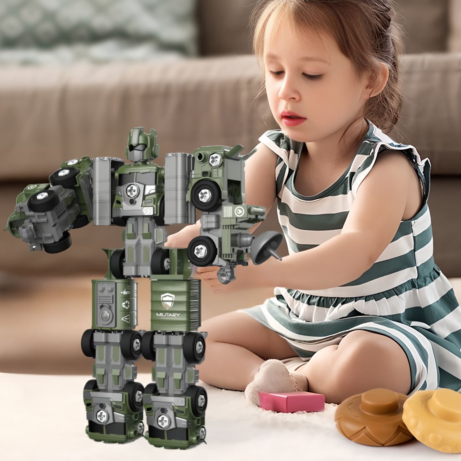 Transform Robot Toys for Boys 3-6 Year Old, 5 in 1 STEM Building Toys Cars for Toddler Boys Girls Gifts, Green