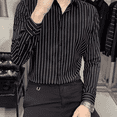 thumbnail image 5 of Camisa y blusa de hombre de manga larga a rayas blancas y negras, ropa de negocios para hombre de lujo de alta calidad con cuello, estilo coreano I, 5 of 5