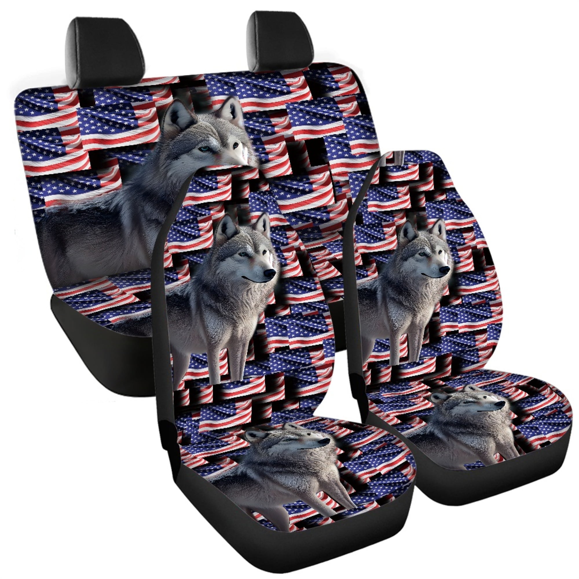 JINMUZAO Wolf Car Seat Covers Full Set, Front Bucket Seat Covers